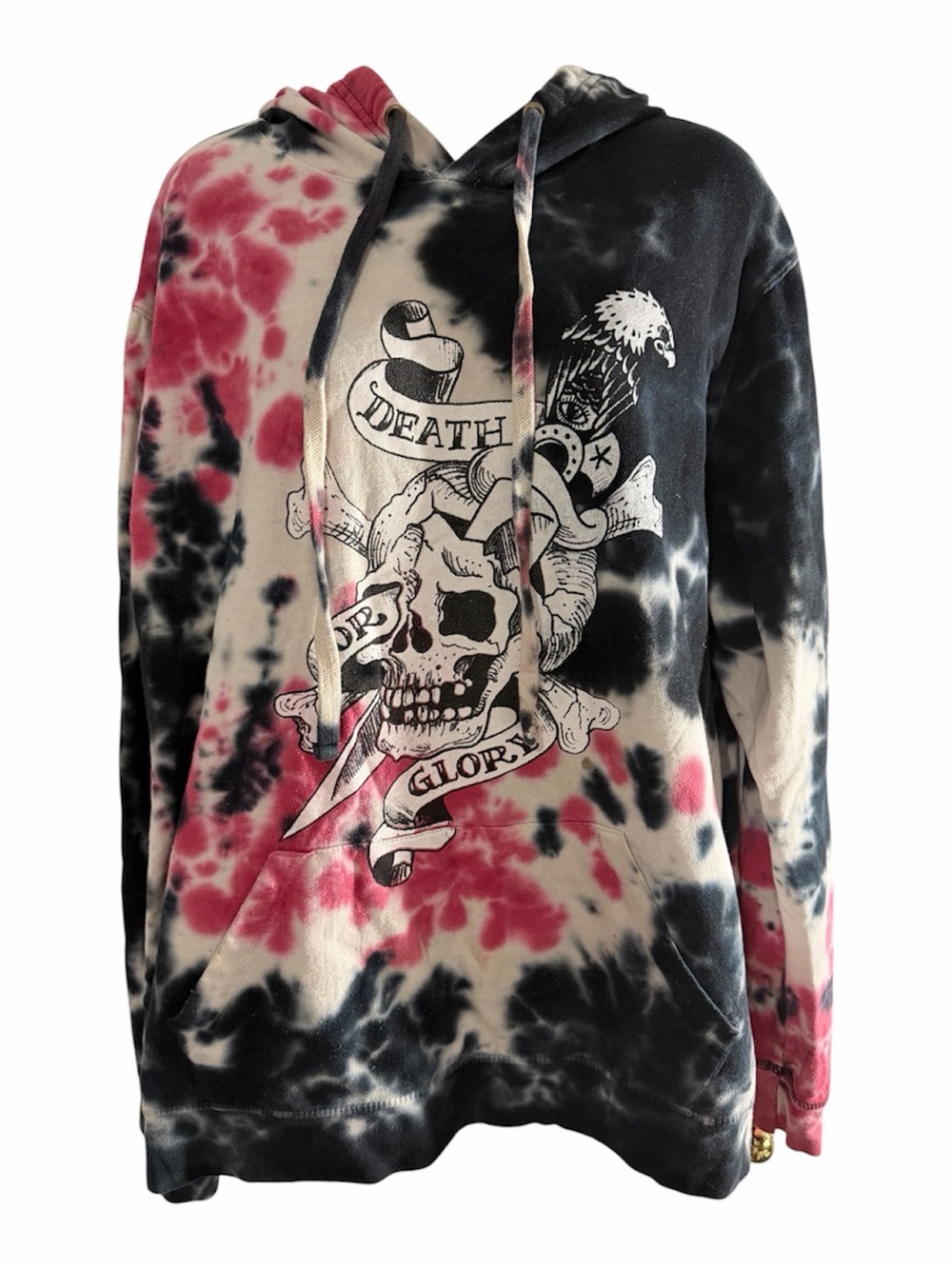 Ed Hardy Death Or Glory Tie Dye Hoodie Black Pink Skull Eagle Mens L Y2K